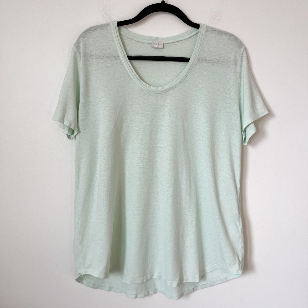 Poetry Hemp Organic Cotton Scoop Neck Short Sleeve Top Womens 14 Light Green